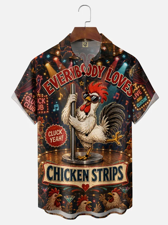 Moisture-Wicking "Beer Can Chicken" Chest-Pocket Hawaiian Shirt