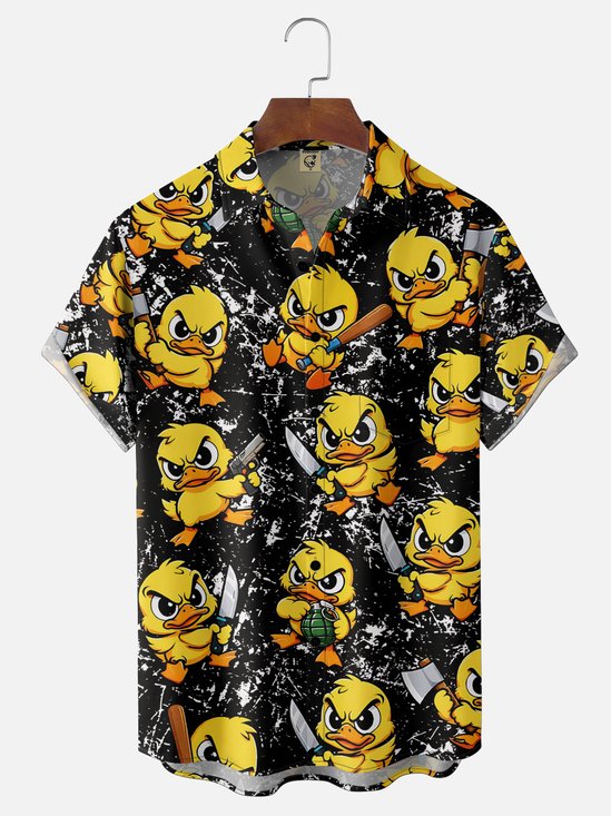 Moisture-Wicking Gradient Little Yellow Duck & Dagger Chest Pocket Hawaiian Shirt