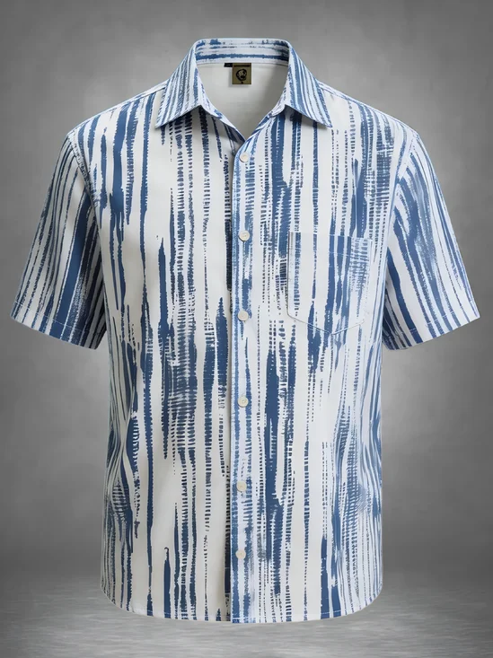 Moisture-Wicking Art Stripes Chest Pocket Hawaiian Shirt