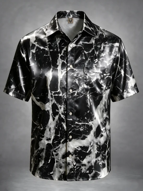 Breathable Satin Random Print Short-Sleeved Shirt
