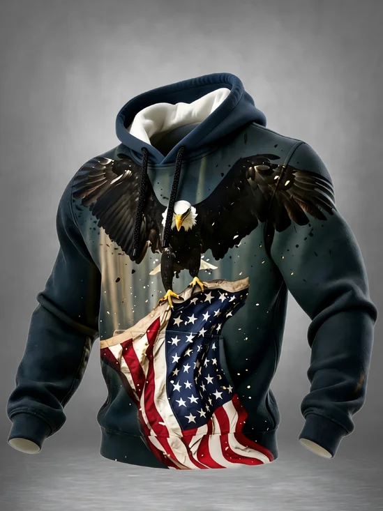 American Eagle American Flag Kangaroo-Pocket Hoodie Sweatshirt