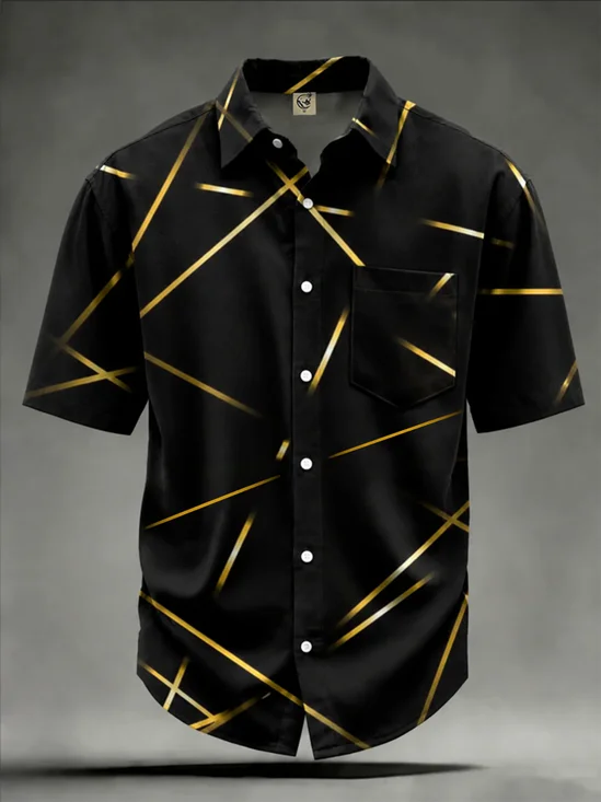 Moisture-Wicking  Abstract Gradient Geometric Chest Pocket Hawaiian Shirt
