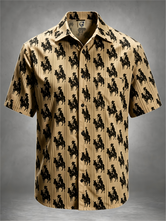 Moisture-Wicking Western Cowboy Chest Pocket Hawaiian Shirt