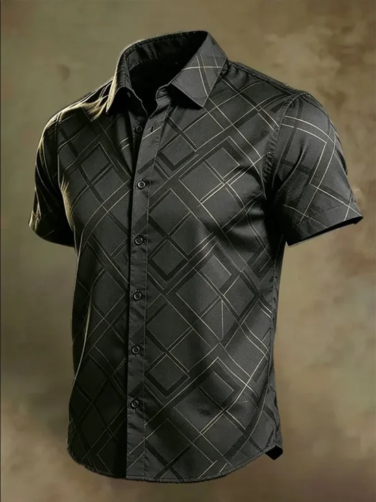 Moisture-Wicking Abstract Geometric Line Art Casual Shirt