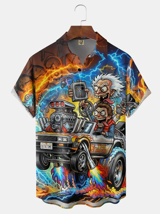 Moisture-wicking Art Cartoon Chest Pocket Casual Shirt