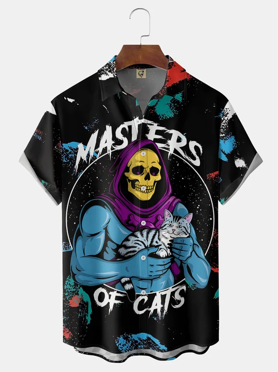 Hardaddy X Contatoeoli Studio Moisture-wicking Cartoon Skull Chest Pocket Casual Shirt