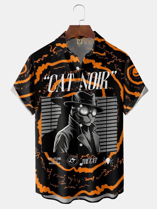 Hardaddy X Contatoeoli Studio Moisture-wicking Black Cat Chest Pocket Hawaiian Shirt