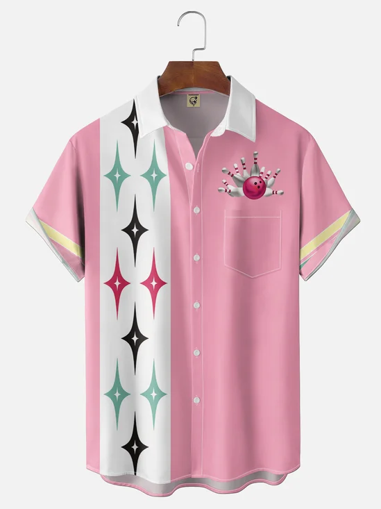 Moisture-Wicking Ombré Geometric Bowling Chest Pocket Hawaiian Shirt