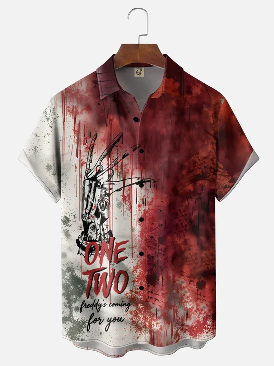 Moisture-Wicking "One, Two, Monsters Are Coming for You" Halloween Chest Pocket  Hawaiian Shirt