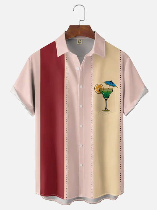 Moisture-Wicking Cocktail Lemon Slice Geometric Chest Pocket Bowling  Shirt