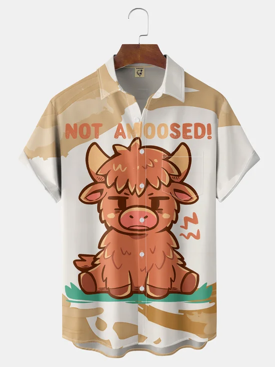 Hardaddy X Techranova Moisture-wicking Cartoon Cow Chest Pocket Hawaiian Shirt
