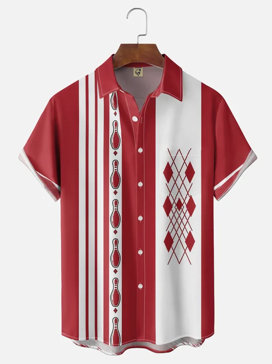 Moisture-Wicking Ombré Geometric Bowling Chest Pocket Hawaiian Shirt