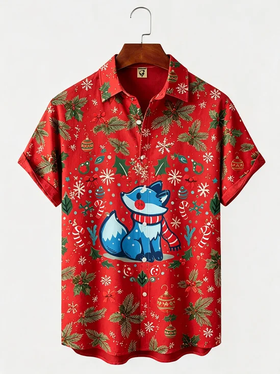 Hardaddy X Techranova Moisture-wicking Christmas Fox Chest Pocket Holiday Shirt