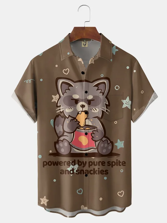 Hardaddy X Techranova Moisture-wicking Gluttonous Raccoon Chest Pocket Hawaiian Shirt