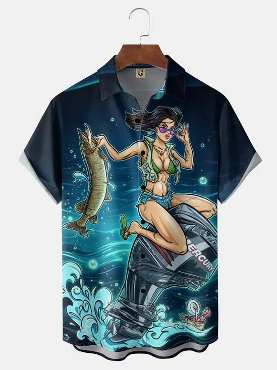 Hardaddy X John Nelson Moisture-wicking Beauty Fish Chest Pocket Hawaiian Shirt