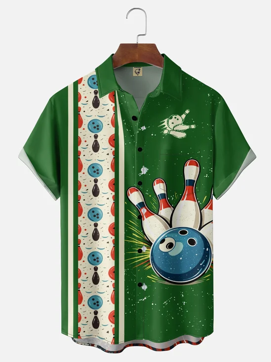 Moisture-Wicking Geometric Bowling Chest Pocket Hawaiian Shirt