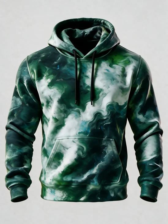 Ink-Wash Texture Kangaroo-Pocket Hoodie Sweatshirt