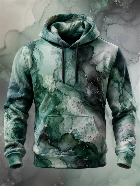 Art Ink-Wash Texture Kangaroo-Pocket Hoodie Sweatshirt