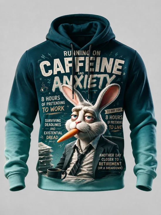Tired Office Bunny Funny Work Quote Kangaroo-Pocket Hoodie Sweatshirt