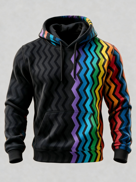 Art Rainbow Sawtooth V-Wave Kangaroo-Pocket Hoodie Sweatshirt