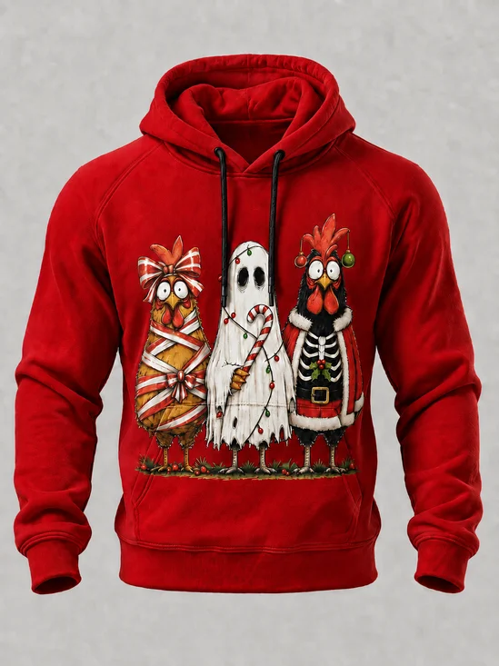 Christmas Weird Ghost Chickens Kangaroo-Pocket Hoodie Sweatshirt