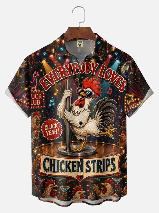 Big Size Moisture-Wicking "Beer Can Chicken" Chest-Pocket Hawaiian Shirt