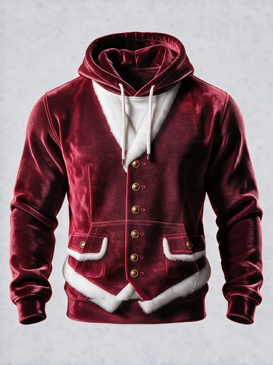Christmas Santa Claus Vest Look Kangaroo-Pocket Hoodie Sweatshirt