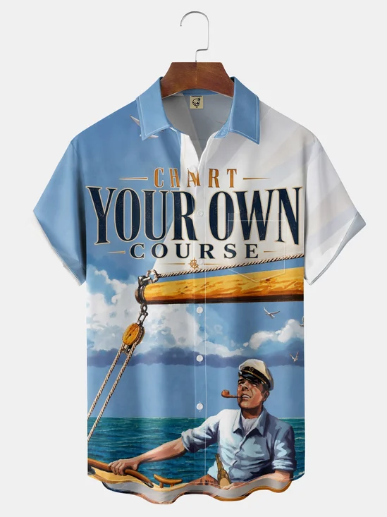 Moisture-Wicking American Vintage Sailing Captain Inspirational Slogan Chest Pocket Holiday Hawaiian Shirt