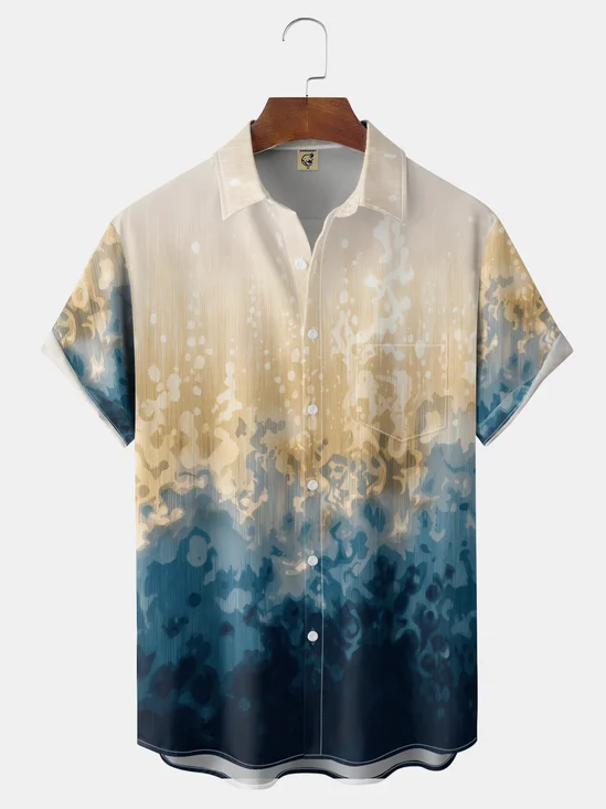 Moisture-Wicking Flame Gradient Chest Pocket Hawaiian Shirt