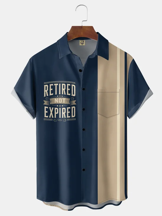 Moisture-Wicking Vintage “Retired Not Expired” Fun Retirement Slogan Chest Pocket Holiday Hawaiian Shirt