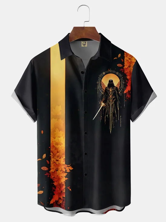 Moisture-Wicking Darth Vader-Style Planet Chest Pocket Bowling Shirt