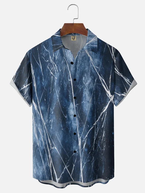 Moisture-Wicking Art Ice Crack Pattern Chest Pocket Casual Hawaiian Shirt