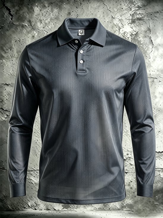 Moisture-Wicking Gradient 3D Abstract Geometric Long-Sleeve Hawaiian Golf Polo