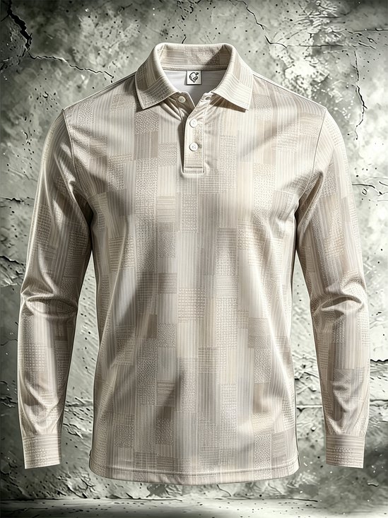 Moisture-Wicking Gradient 3D Abstract Geometric Color-Block Long-Sleeve Hawaiian Golf Polo