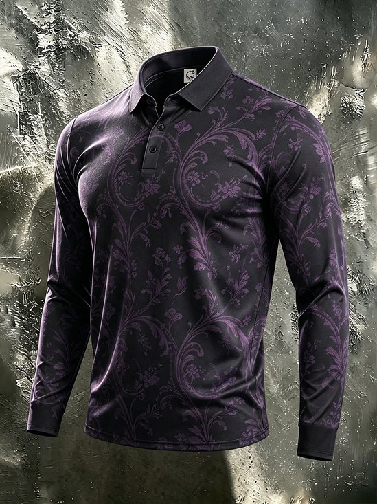 Moisture-Wicking Gradient 3D Abstract Geometric Print Long-Sleeve Hawaiian Golf Polo