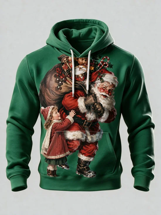 Christmas Vintage Santa Claus Girl Gifts Cloth Bag Kangaroo-Pocket Hoodie Sweatshirt