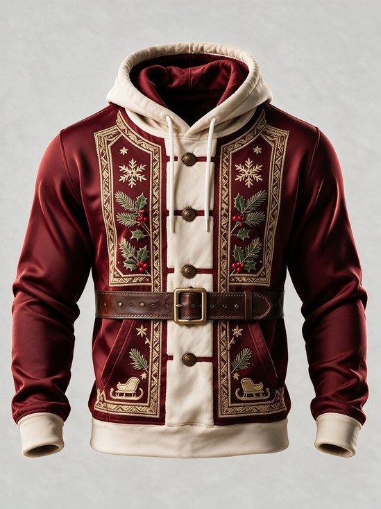 Christmas Vintage Santa Claus Suit Look Kangaroo-Pocket Hoodie Sweatshirt