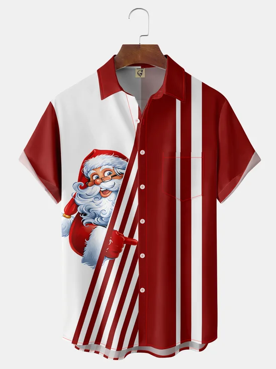 Moisture-Wicking Merry Christmas Santa Chest Pocket Hawaiian Shirt