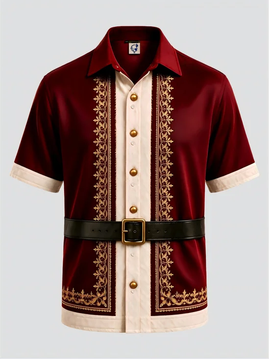 Moisture-Wicking Christmas Vintage Santa Claus Suit Look 3D Print Chest Pocket Holiday Hawaiian Shirt