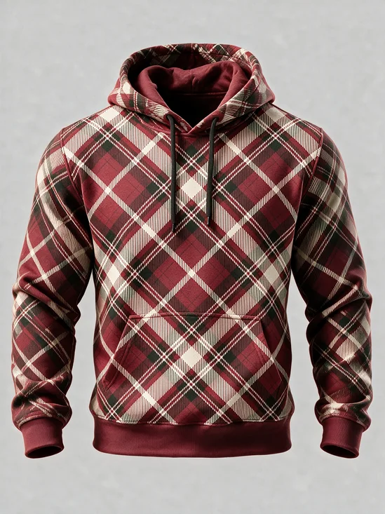 Classic Scottish Tartan Vintage Diagonal Argyle Pattern Kangaroo-Pocket Hoodie Sweatshirt