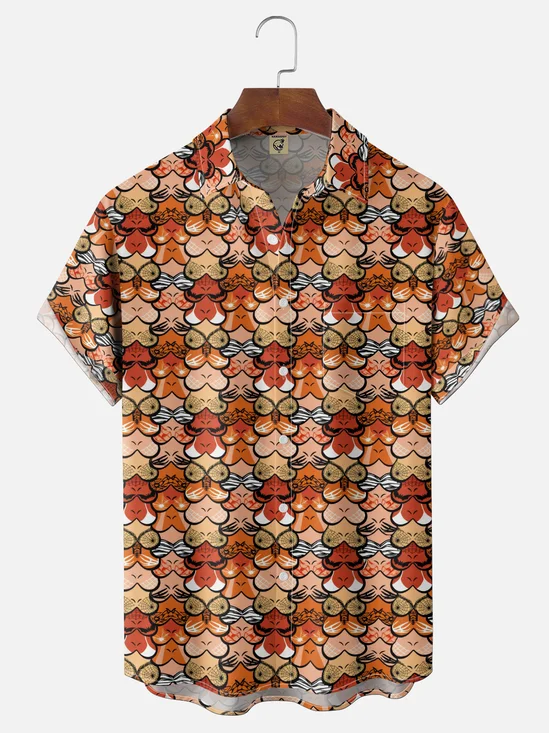 Moisture-Wicking Gradient Fun Halloween Spiderweb & Skeleton Hand Print  Chest Pocket Hawaiian Shirt