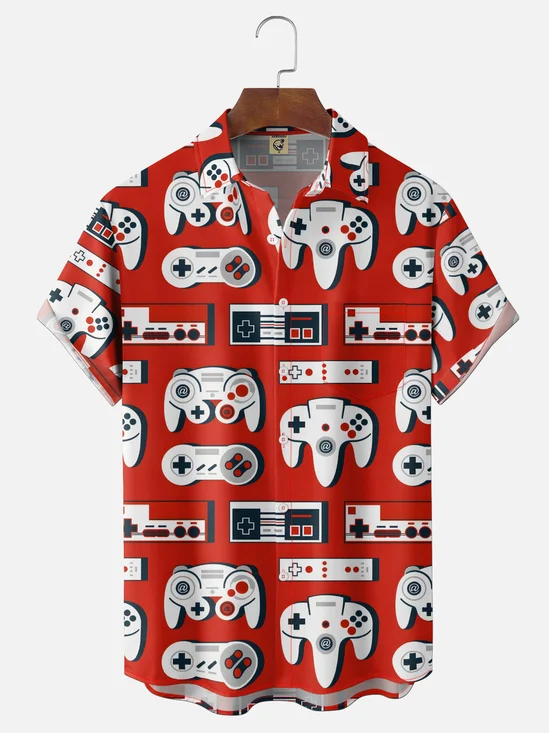 Moisture-Wicking Gradient Abstract 3D Geometric Color Blocks and Chest Pocket  Hawaiian Shirt