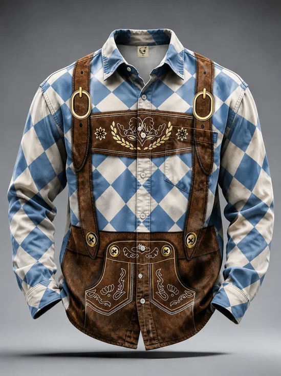 Moisture-Wicking Oktoberfest Style Chest Pocket Long-Sleeve Casual Shirt