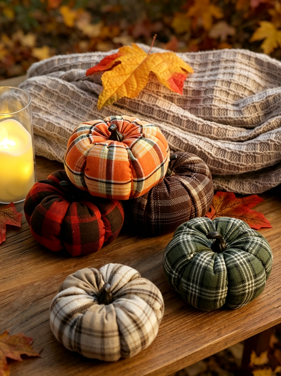 Farmhouse Plaid Pumpkin Decor – Halloween & Thanksgiving Fall Decoration