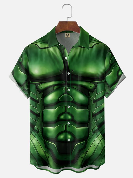 Moisture-Wicking Gradient Halloween-Themed  Chest Pocket Hawaiian Shirt