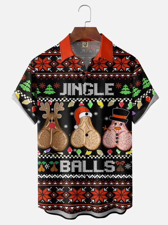 Moisture-Wicking Christmas "Ugly Christmas" Style Chest Pocket Hawaiian Shirt