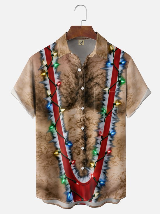 Moisture-Wicking Christmas "Ugly Muscle Man" Chest Pocket Hawaiian Shirt