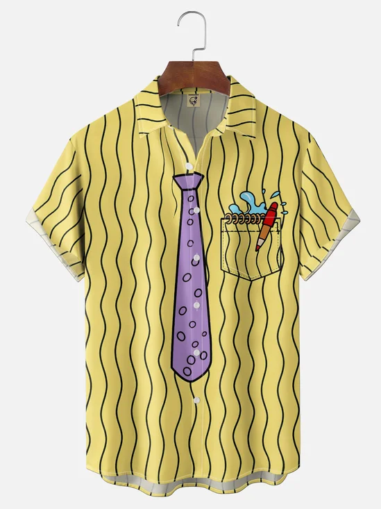 Moisture-Wicking  Fun Geometric Gradient Design  Chest Pocket Hawaiian Shirt