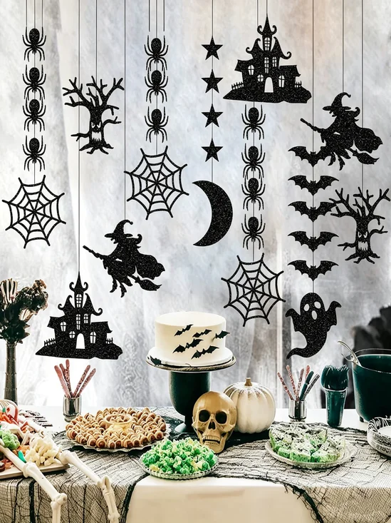 6-Piece Spooky Halloween Hanging Ornament Set – Bats, Ghosts, Spiders & Witch