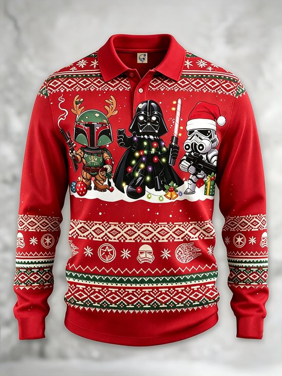 Moisture-Wicking Gradient Christmas Robot in Santa Hat Snowflake Geometric Chest Pocket Hawaiian Shirt